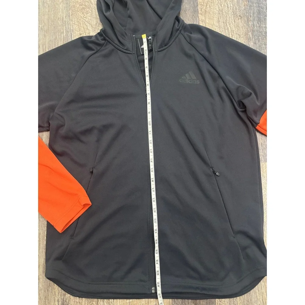 Adidas Mens Full Zip Hooded Track Jacket Black Orange Raglan Activewear Large